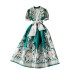 Retro court style dress with female design, printed straps, waist cinching, long French style bubble sleeves, elegant dress for women