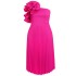 AM030536 plus size women's fashionable three-dimensional flower dress, single shoulder diagonal collar pleated skirt, dresses