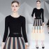 Real time spot French socialite temperament long sleeved knitted patchwork printed skirt high waist slimming dress special offer