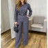 2024 New Casual and Fashionable Long Sleeve Top with Belt for European and American Foreign Trade Women's Clothing, High Waist and Wide Leg Pants Set