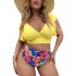 2022 New Cross border European and American Fat Granny Large Size Split Bikini with ruffle edge print high waisted swimsuit for women