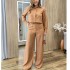 2024 New Casual and Fashionable Long Sleeve Top with Belt for European and American Foreign Trade Women's Clothing, High Waist and Wide Leg Pants Set