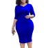 D384 independent station African plus size women's summer short sleeved round neck temperament Tongle office dress pencil skirt