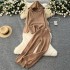 Lazy style Fried Dough Twists knitting suit loose and versatile hooded pullover sweater+high waist casual wide leg pants for women in autumn and winter