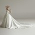 European and American satin wedding dress 2024 new model trailing bride slimming off one shoulder simple female internet celebrity wedding dress wholesale