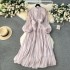 High end dress for women in early spring 2024, new style with a stand up collar, heart mechanism, pleated waist, long version, bubble sleeve dress