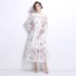 Actual shooting of 2024 autumn court style floral print stand up collar hollowed out single breasted long dress in stock