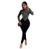 C6912 Cross border AliExpress Amazon European and American Fashion Women's Solid Color Mesh Hot Diamond Long Sleeve Pants jumpsuit