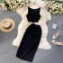 High Cold Queen Internet Celebrity Set Solid Color Round Neck Tank Top Short Top High Waist Bag Hip Middle Long Dress Two Piece Set for Women