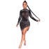 X5216 Cross border New Product European and American Sexy Nightclub Mesh Perspective Hot Diamond Bubble Bead Tassel Round Neck Long Sleeve Dress