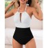 2024 new European and American foreign trade one-piece swimming women's deep V sexy backless tight bikini