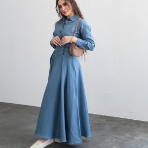 Foreign trade spot women's clothing 2024 autumn new item linen fashion solid color loose long sleeved shirt half skirt two-piece set