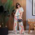 2024 New Fashionable Multi Color Printed Loose Short sleeved Top for European and American Foreign Trade Women's Clothing, Casual Wide Leg Pants Two Piece Set