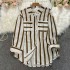 2024 Spring New Medium to Long Vertical Striped Shirt Jacket for Women, Korean Edition, Casual Loose Collar, Versatile Top, Trendy