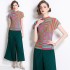 Miyake T-shirt new high-end pleated casual print niche loose and versatile wide leg pants