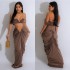 C6822 Cross border AliExpress Amazon Europe and America Fashion Women's Wear Solid Color Sexy strapless pleated skirt two-piece set