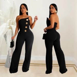 C7105 Cross border AliExpress Amazon Independent Station European and American Fashion Women's Sleeveless Button Up jumpsuit Pants New