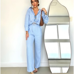 2024 New Fashion Cotton and Hemp Solid Color Loose Long Sleeve Shirt for European and American Foreign Trade Women's Clothing, Casual Suit Pants Two Piece Set