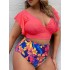 2022 New Cross border European and American Fat Granny Large Size Split Bikini with ruffle edge print high waisted swimsuit for women