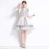 Real time spot summer clothing new retro French floral V-neck short sleeved waist cinching dress