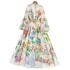 2024 early spring new niche elegant printed buckle slim fit long French bubble sleeve dress temperament dress