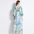 Original shot | 2024 minimalist printed elegant temperament long V-neck dress with belt included