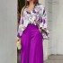 2024 European and American Women's Independent Station Autumn eBay Printed Shirt Elegant Wide Leg Pants Fashion Casual Set