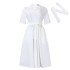 D517 Foreign Trade Women's Wear 2024 Summer Short sleeved Suit Collar Strap Solid Color Cross border Large Size European, American and African Dress