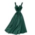 2023 new design sense careful machine V-neck backless retro solid color waist slimming long skirt women's dress