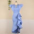 Large size ruffled short sleeved high waist slimming irregular hem women's dress white formal dress