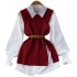 Two piece set for women in autumn, lively and age reducing, loose knit vest, medium length long sleeved white shirt top