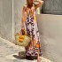 Amazon's 2024 autumn European and American new sleeveless, collarless, high waisted printed and painted women's large swing suspender dress