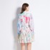 Original Spot | 2024 Spring/Summer Style Skirt Splicing Printed Long Sleeve Slimming Retro Medium Length Dress