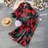 European and American fashion personalized printed suit women's lazy irregular lantern sleeve shirt+pleated wide leg pants two-piece set