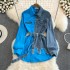 Cowboy patchwork lapel dress autumn and winter new Korean version waist cinching slimming irregular mid length shirt 480g