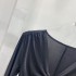 Spring and summer new niche fashion hem heavy pleated design elastic slim fit deep V long sleeved top C2 # 1115