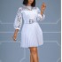 D322 independent station foreign trade women's clothing 2024 new style temperament solid color lace hook flower hollow pleated European and American dress