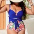 2024 new cross-border women's plus size one-piece bikini with nylon hard bag and chest tie printed women's swimsuit from Europe and America