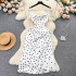 French high-end satin camisole dress for women's new design sense, drawstring tied high waist slimming polka dot dress