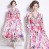 Real time spot 2024 early spring temperament retro print V-neck high waist slimming long dress