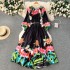 European and American court style floral dress with pleated waist and lantern sleeves for women. The design is niche, light luxury, super fairy, and grand skirt