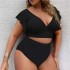 2022 New Cross border European and American Fat Granny Large Size Split Bikini with ruffle edge print high waisted swimsuit for women