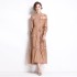 Real time spot spring clothing new palace style standing collar hollowed out single breasted long dress