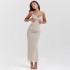 European and American style 2024 new women's mesh lace camisole slim fishbone long dress with chest revealing and waist cinching waist bag buttocks dress