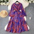 Light mature style dress with feminine temperament, French elegant long skirt, loose waist, slimming and drooping feeling, printed holiday dress