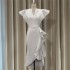 Large size ruffled short sleeved high waist slimming irregular hem women's dress white formal dress