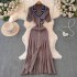 Autumn and winter small fragrance style socialite short sleeved contrasting embroidery suit collar, waist cinching slimming single breasted A-line knitted dress