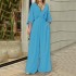 2024 autumn European and American jumpsuit women's fashion casual simple style temperament V-neck loose waist jumpsuit