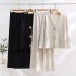 Design sense, contrasting cuffs, large gold button sweater, women's 2024 autumn and winter new collection, socialite wide leg knitted two-piece set