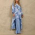 2023 new European and American women's fashion casual loose oversized printed irregular top set in stock for summer